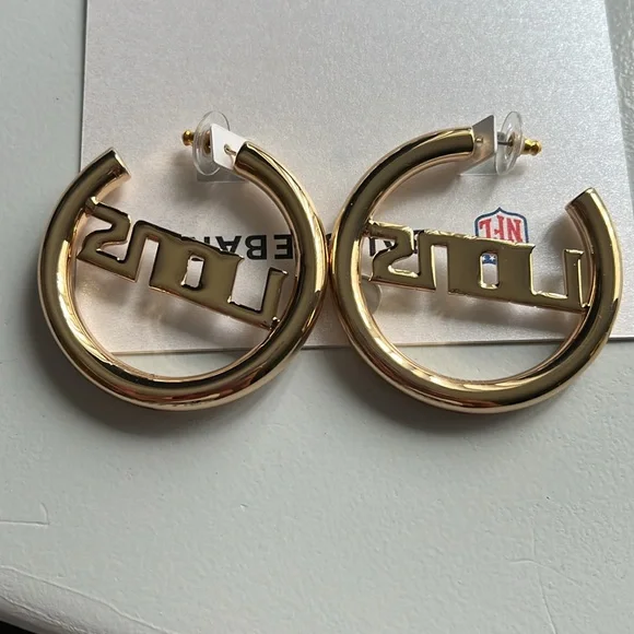 BaubleBar Detroit Lions Gold and Silver Crystal Embellished Earrings - Picture 3 of 3